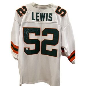 Miami Hurricanes Football Jersey Signed Ray Lewis #52 White Green Orange NWT‎
